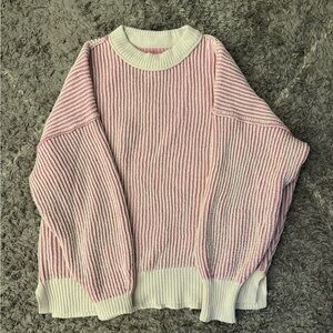 Aerie Pink and White Striped Crew Neck Sweater